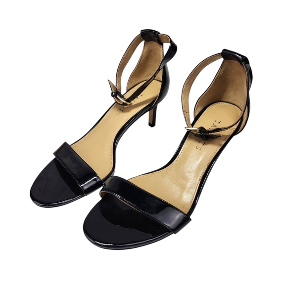 Women's 7 M Talbots Black Patent Leather Ankle Strap Sandals Heels Pump 2.5" - Picture 4 of 12